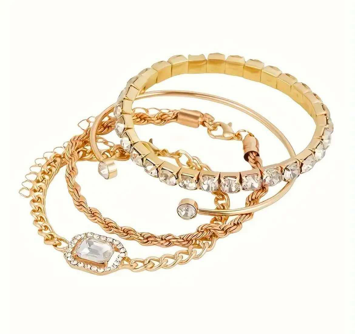 Ensemble de 4 bracelets avec chaîne Torsadée et strass pour Femme